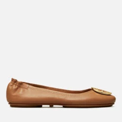 Tory Burch Women's Minnie Travel Leather Ballet Flats - Royal Tan/Gold