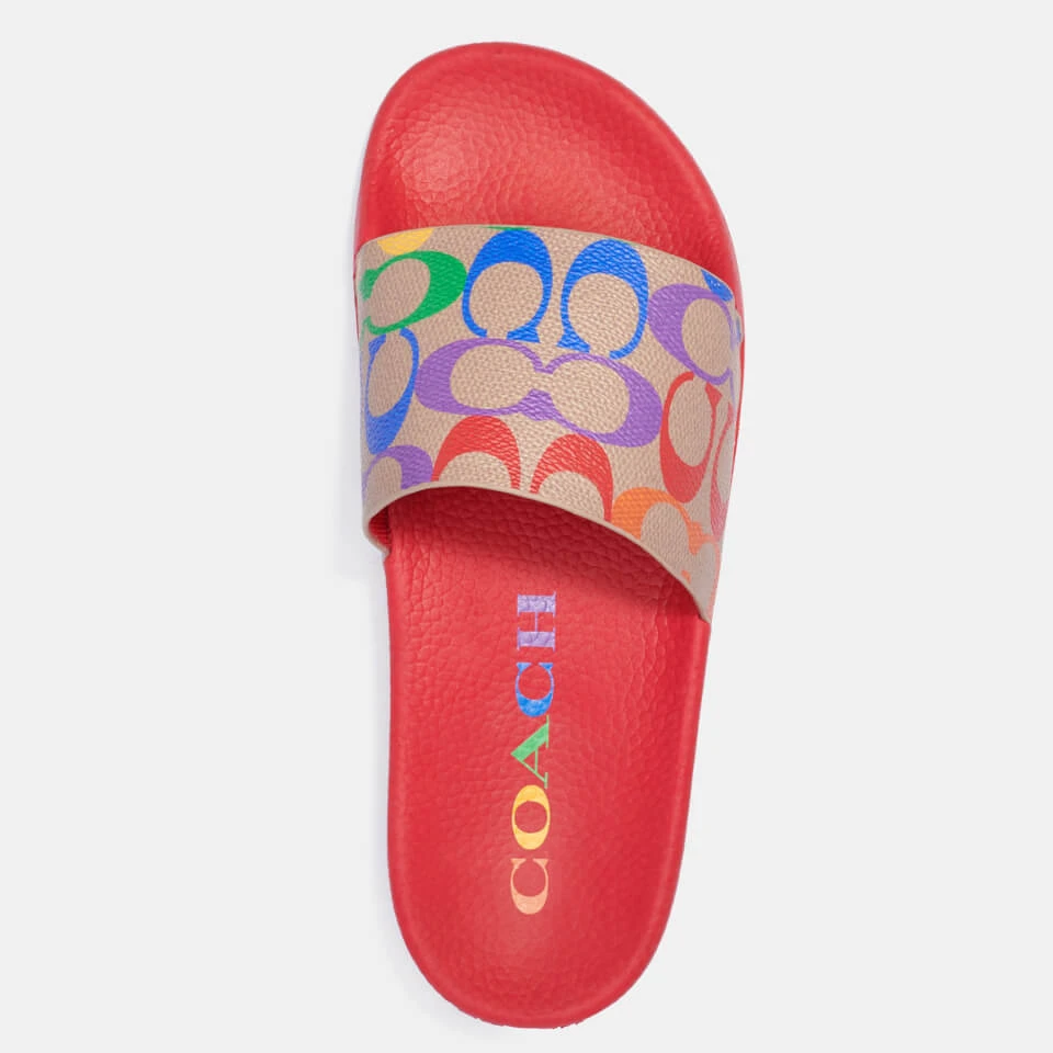 Coach Women's Udele Rainbow Coated Canvas Slide Sandals - Tan Multi/Pop Red/Miami Red - Image 2