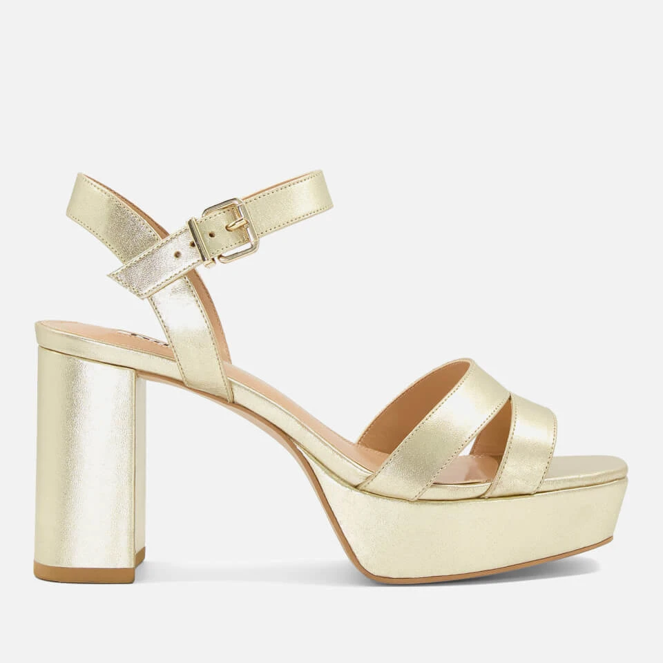 Dune Womens Molten Leather Mid-Platform Sandals - Gold